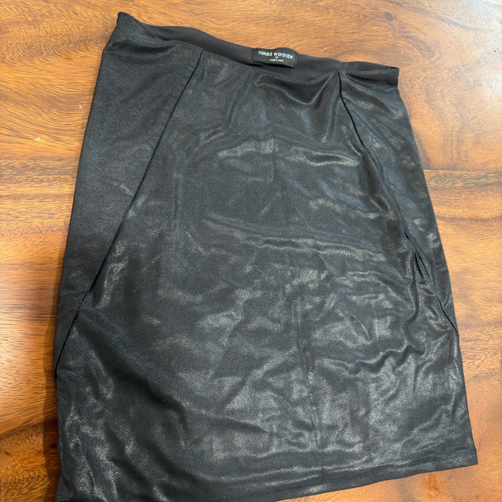naked wardrobe Shimmery Black Faux-Leather Pencil Skirt
